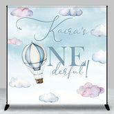 Aperturee - Aperturee Blue Hot Air Balloon Custom Name Onederful Backdrop